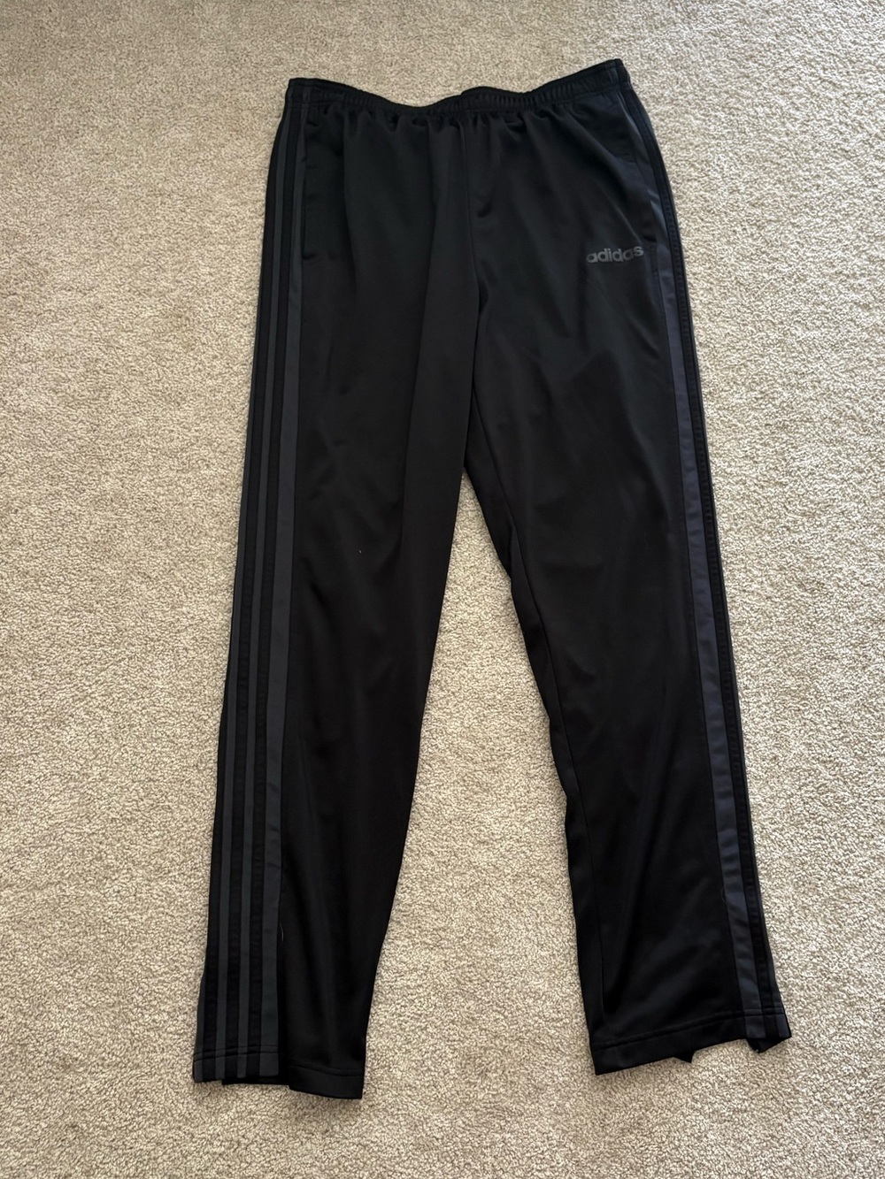 Adidas Black Track Pants 3 Stripe Athletic Joggers Size Large